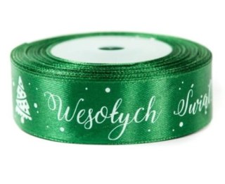 Wstążka satynowa z nadrukiem 25mm-wesołych świąt