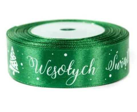 Wstążka satynowa z nadrukiem 25mm-wesołych świąt